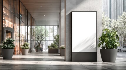 Fototapeta premium a large empty billboard in a building with plants