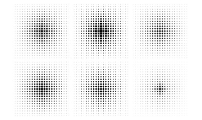 Halftone dot collection, dotted shape halftone star, square, circle set, dotted abstract geometric technology, editable icon vector background design