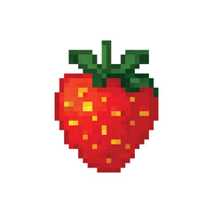  8 bit strawberry icon vector. pixel art fruit  for game, logo