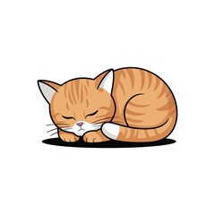 Cute orange tabby cat sleeping curled up isolated on transparent background