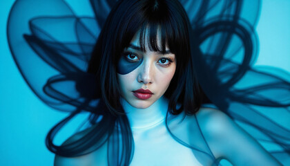 a caucasian asian woman with black and blue