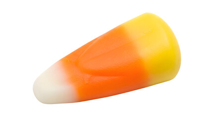 A single piece of candy corn, a popular halloween treat, isolated on transparent background