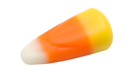 A single piece of candy corn, a popular halloween treat, isolated on transparent background