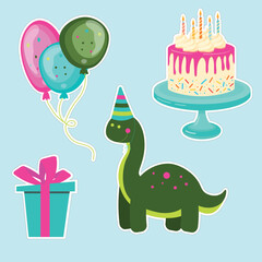 Birthday dinosaur Celebration with Cake, Balloons, and Gifts - birthday party set	