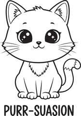 Obraz premium Purr-suasion Cute Cat Pun Illustration – Kawaii Kitty Line Art for Cat Lovers