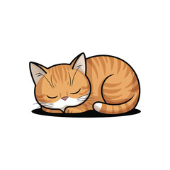 Cute orange tabby cat sleeping curled up isolated on transparent background