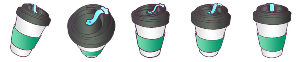 Reusable Takeaway Coffee Cup with Lid Illustration &ndash; Eco Friendly To Go Drink Cup Clipart for Cafe and Beverage Design