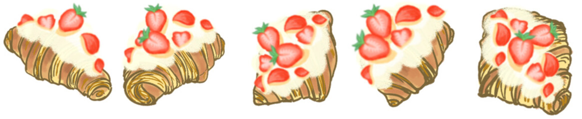 Strawberry Cream Topped Croissant Pastry Illustration – Cute Bakery Dessert Clipart for Breakfast and Cafe Menu Design