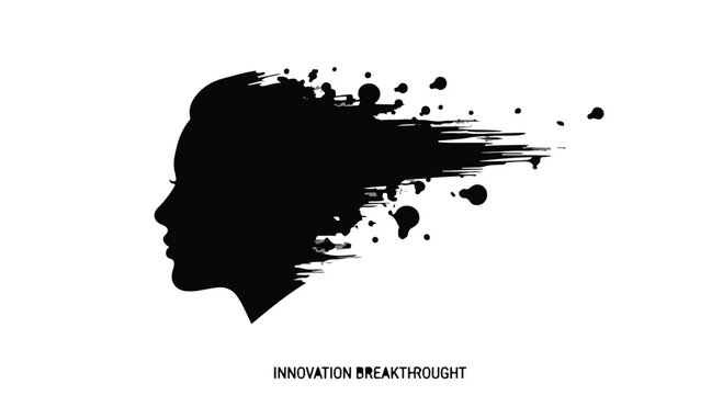 Silhouette of a woman's profile dissolving into abstract brushstrokes, symbolizing creativity and ideas.