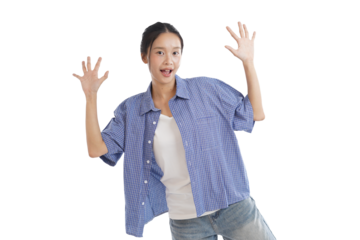 Joyful Expression: Captivating capture of a young individual's ebullient delight, displaying unbridled elation and enthusiastic gesturing in a moment of happiness.