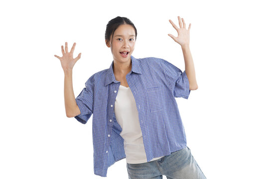 Joyful Expression: Captivating capture of a young individual's ebullient delight, displaying unbridled elation and enthusiastic gesturing in a moment of happiness.