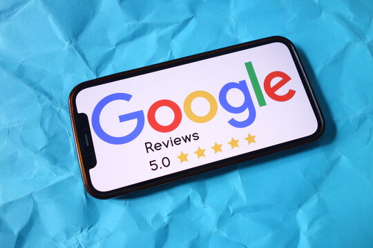 Konskie, Poland - September 07, 2025: Google Reviews logo displayed on mobile phone