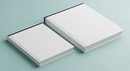 Two Blank White Books with Black Spine on Teal Background