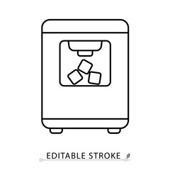 An ice maker icon in minimalist style with editable stroke. Kitchen appliance symbol, cold drink element, household object, refreshment concept, bar equipment pictogram, frozen design
