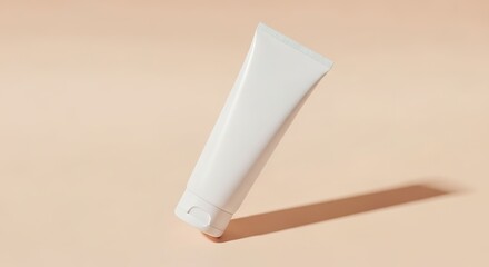 White Cosmetic Tube Mockup on Beige Background