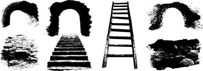 Grunge black and white subway elements set for urban design