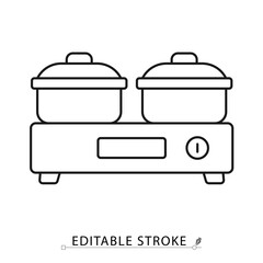 A food warmer icon in minimalist style with editable stroke. Kitchen appliance symbol, meal heating element, buffet object, catering concept, restaurant pictogram, household equipment design