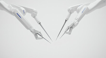 Futuristic Robotic Arms Performing Delicate Precision Surgery with Surgical Instruments in a Clean Medical Environment