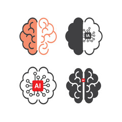 Human brain and artificial intelligence concept, top view