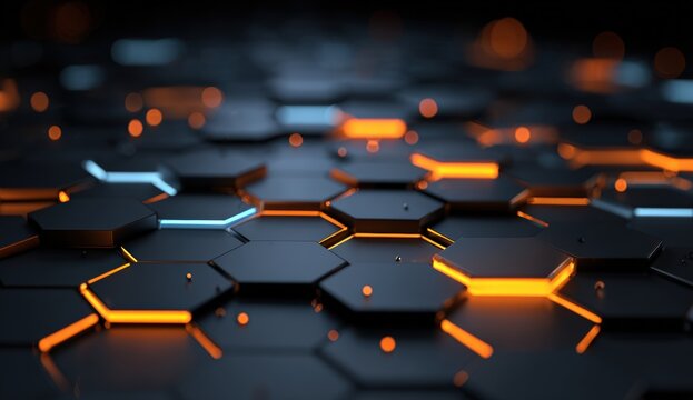 Abstract hexagonal patterned surface with glowing lights