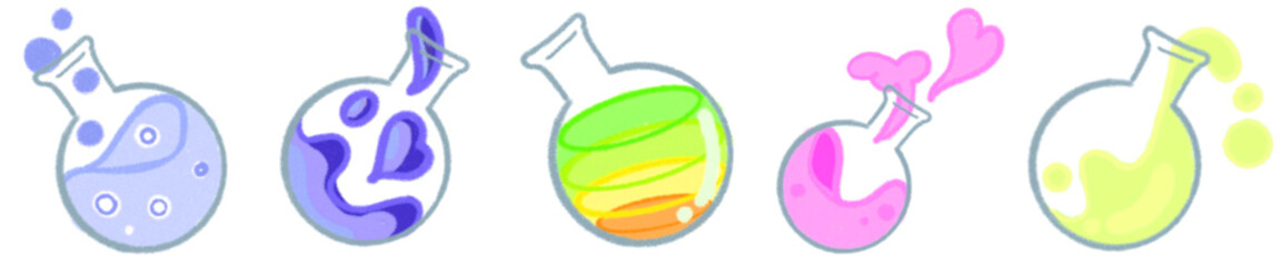 Colorful Round Bottom Flask with Science Experiment Liquid Illustration
