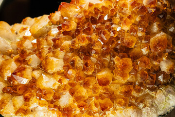 Close-Up of Sparkling Orange Citrine Crystal Formation in Detail