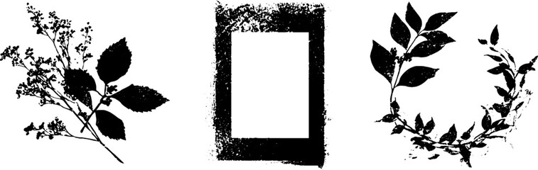 Grunge black and white tribal illustration set for design and art projects