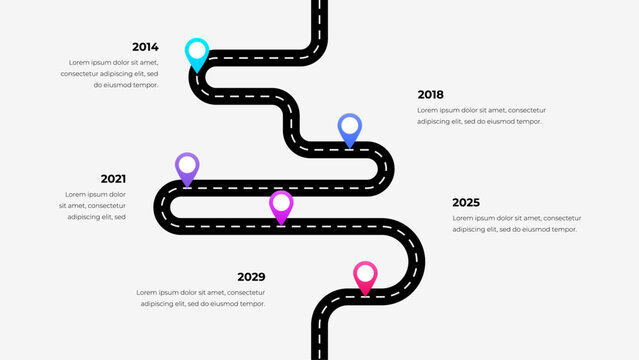 Timeline Infographic with Road Path and Milestone Markers for Business Planning