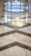 Elegant Marble Floor Design with Geometric Patterns and Reflection