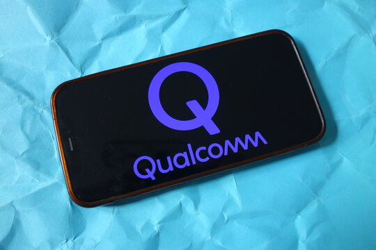 Konskie, Poland - September 07, 2025: Qualcomm company logo displayed on mobile phone