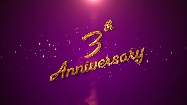 Golden &ldquo;3th Anniversary&rdquo; glowing text with shining particles and soft light effects. A romantic and elegant animation, perfect for celebrating four years of love, marriage, family memories