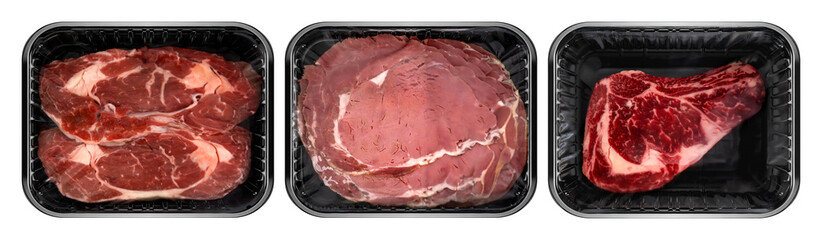 Premium Dallas and Ribeye Steaks Featuring Dry Aged and Smoked Cuts in Minimal Layout