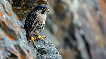 Peregrine falcon perched on a rocky outcrop, its keen eyes scanning the horizon, a symbol of resilience and adaptability in the face of environmental challenges