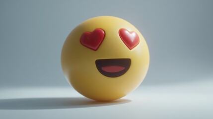 Cheerful emoji ball with heart eyes and open mouth expression symbolizing love and happiness on a smooth surface