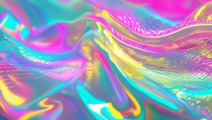 Vibrant multicolor gradient mesh background with blended shades of cyan, magenta, and yellow creating a holographic liquid look.