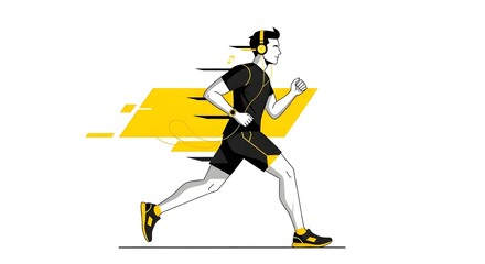 Man Jogging with Headset Listening to Music Illustration