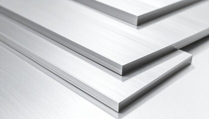Smooth Brushed Aluminum Sheets in Layered Arrangement on Tabletop