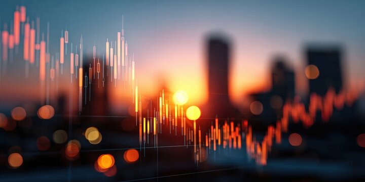 Blurred cityscape with financial data