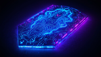 Futuristic Glowing Neon Shield with Intricate Circuitry