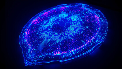 Futuristic Glowing Neon Shield with Intricate Circuitry