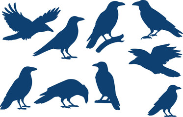 Crow silhouette vector set raven bird collection for gothic