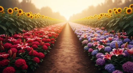 Fototapeta premium Flower pathway sunrise