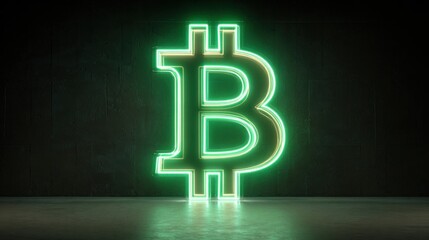 a lit up bitcoin sign in the dark