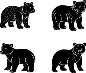 Obraz premium Bear silhouette vector, Black silhouette of bear vector bundle logo illustration set, bear head art, bear antlers vector illustration