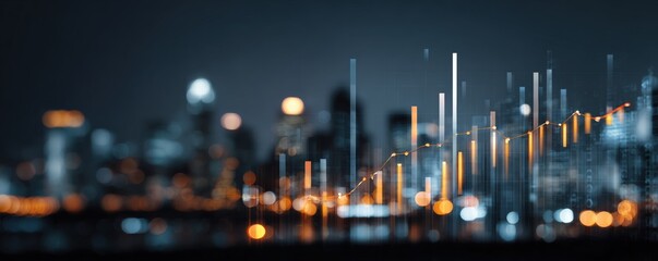 Abstract cityscape overlaid with data visualization
