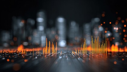 Abstract cityscape with digital audio visualization