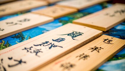 Wooden plaques with Asian calligraphy