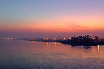 Naklejka premium sunset over the river