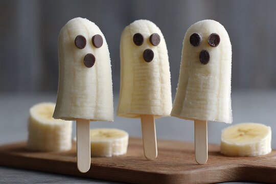Ghostly banana pops with chocolate chip eyes 