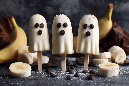 Ghostly banana pops with chocolate chip eyes 